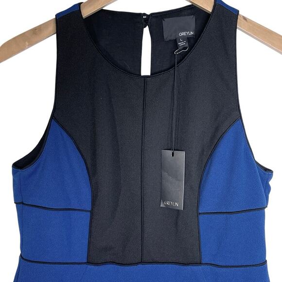 NWT ANTHROPOLOGIE GREYLIN Women’s Blue Colorblocked Sheath Dress - Picture 2 of 5